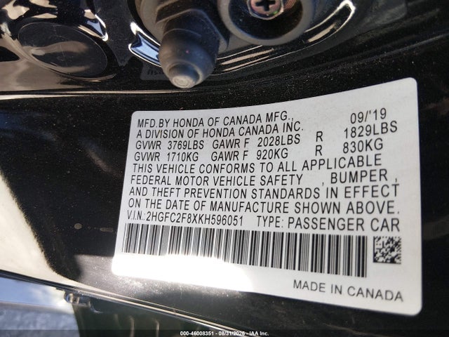 Honda Civic Sport 2019 2HGFC2F8XKH596051 Image 9