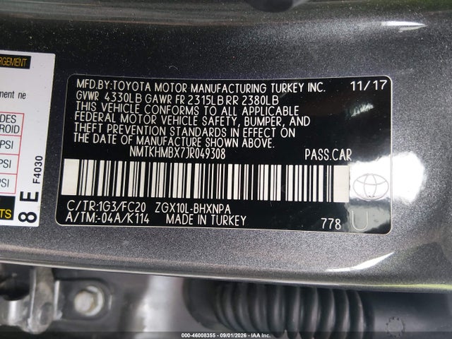 Продажа на аукционе авто 2018 Toyota C-hr Xle, vin: NMTKHMBX7JR049308, номер лота: 46008355