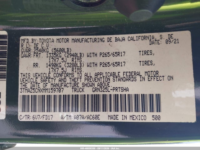 3TMAZ5CNXMM159707 Toyota Tacoma Trd Sport