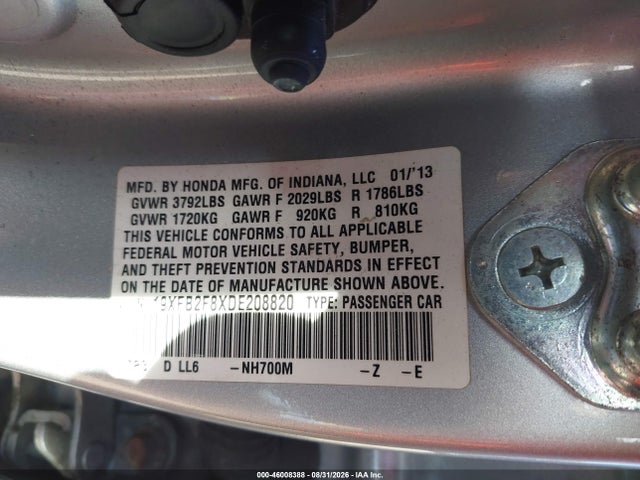 Продажа на аукционе авто 2013 Honda Civic Ex, vin: 19XFB2F8XDE208820, номер лота: 46008388
