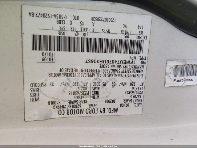 46008402 :رقم المزاد ، 1FMEU74878UB30537 vin ، 2008 Ford Explorer Eddie Bauer مزاد بيع