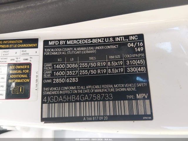 Продаж на аукціоні авто 2016 Mercedes-benz Gle 350 4matic, vin: 4JGDA5HB4GA758733, номер лоту: 46008403