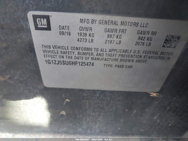 Aukcja sprzedaży 2017 Chevrolet Malibu Hybrid, vin: 1G1ZJ5SU6HF125474, numer aukcji: 46008427