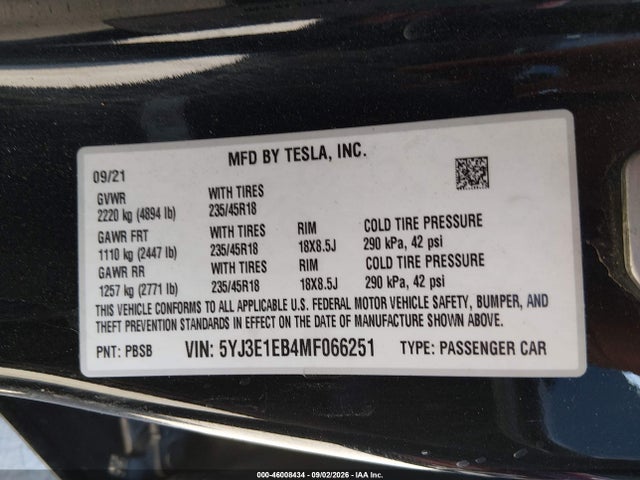 Tesla Model 3 Long Range Dual Motor All-wheel Drive 2021 5YJ3E1EB4MF066251 Image 9