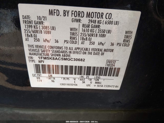 Продажа на аукционе авто 2021 Ford Police Interceptor Utility, vin: 1FM5K8AC5MGC30682, номер лота: 46008435