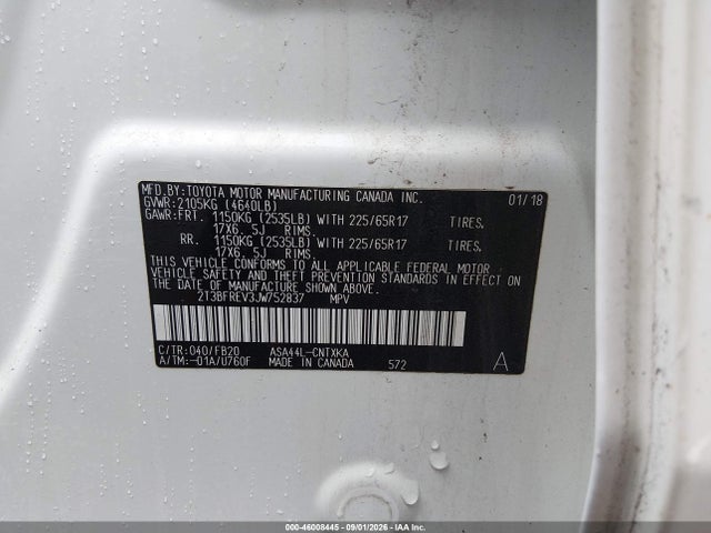 Aukcja sprzedaży 2018 Toyota Rav4 Le, vin: 2T3BFREV3JW752837, numer aukcji: 46008445