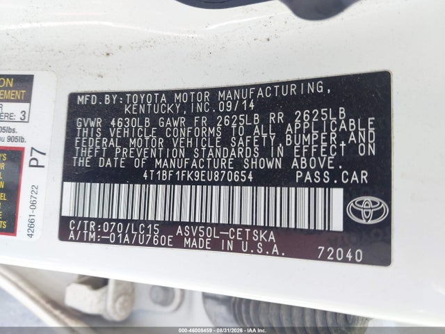 Aukcja sprzedaży 2014 Toyota Camry Se, vin: 4T1BF1FK9EU870654, numer aukcji: 46008459