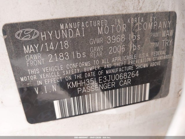 Продаж на аукціоні авто 2018 Hyundai Elantra Gt, vin: KMHH35LE3JU068264, номер лоту: 46008467