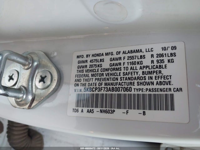 46008472 :رقم المزاد ، 5KBCP3F73AB007060 vin ، 2010 Honda Accord 3.5 Ex مزاد بيع