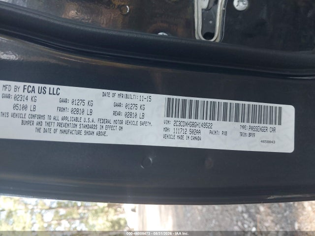 46008473 :رقم المزاد ، 2C3CDXHG8GH149522 vin ، 2016 Dodge Charger Sxt مزاد بيع