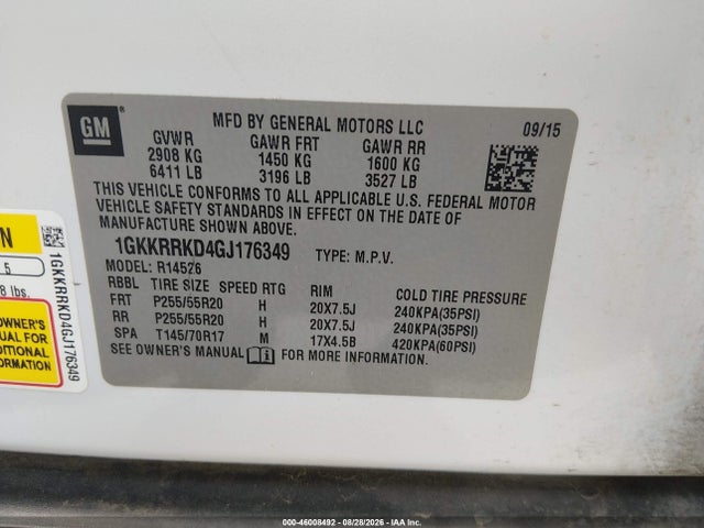Продажа на аукционе авто 2016 Gmc Acadia Slt-1, vin: 1GKKRRKD4GJ176349, номер лота: 46008492
