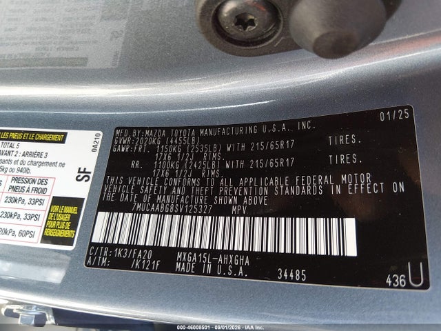 Aukcja sprzedaży 2025 Toyota Corolla Cross Le, vin: 7MUCAABG8SV125327, numer aukcji: 46008501