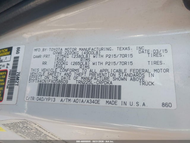 Toyota Tacoma 2015 5TFTX4CN1FX058609 Image 9