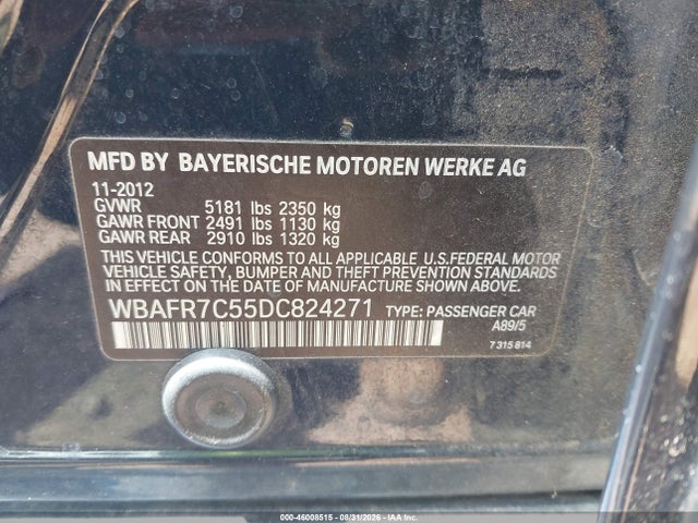 Aukcja sprzedaży 2013 Bmw 535i, vin: WBAFR7C55DC824271, numer aukcji: 46008515