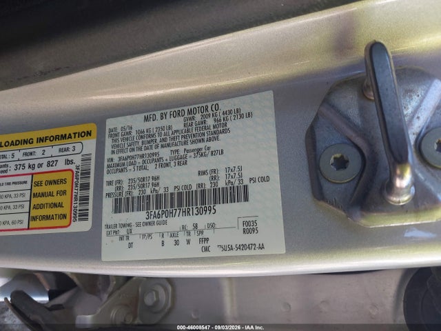2017 Ford Fusion Se მანქანა იყიდება აუქციონზე, vin: 3FA6P0H77HR130995, აუქციონის ნომერი: 46008547