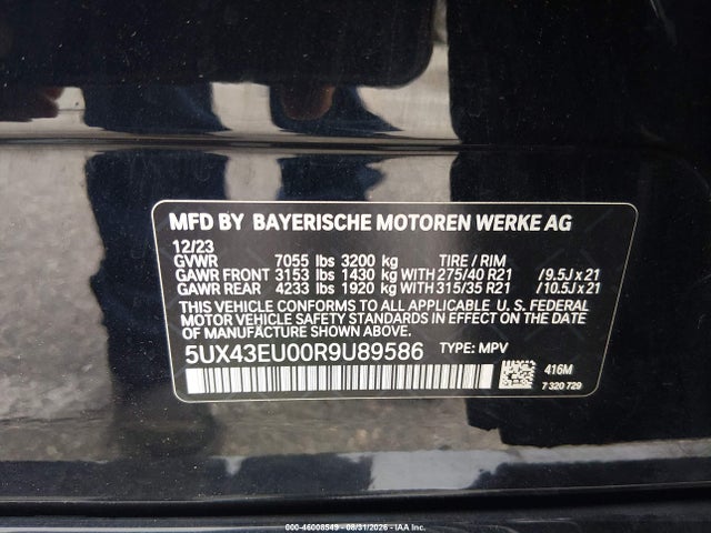 46008549 :رقم المزاد ، 5UX43EU00R9U89586 vin ، 2024 Bmw X5 Phev Xdrive50e مزاد بيع