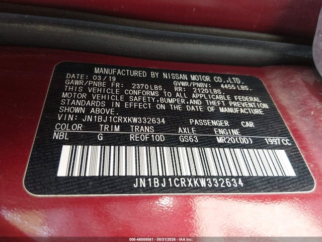 Продажа на аукционе авто 2019 Nissan Rogue Sport S, vin: JN1BJ1CRXKW332634, номер лота: 46008561