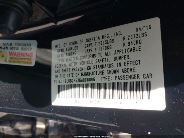 19UUB2F5XGA008896 Acura Tlx V6 Tech