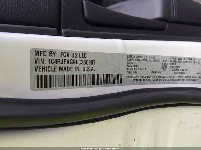 Продажа на аукционе авто 2020 Jeep Grand Cherokee Laredo E 4x4, vin: 1C4RJFAG9LC360907, номер лота: 46008615