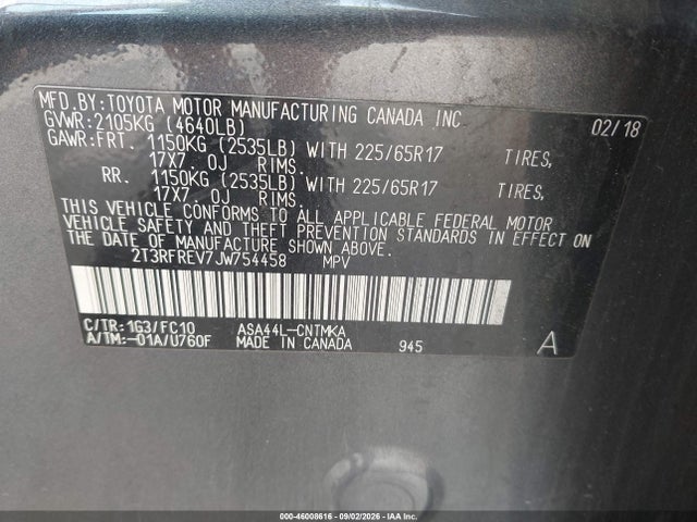 2018 Toyota Rav4 Xle მანქანა იყიდება აუქციონზე, vin: 2T3RFREV7JW754458, აუქციონის ნომერი: 46008616