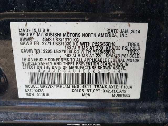 Продаж на аукціоні авто 2014 Mitsubishi Outlander Sport Es, vin: 4A4AP3AU1EE021574, номер лоту: 46008627