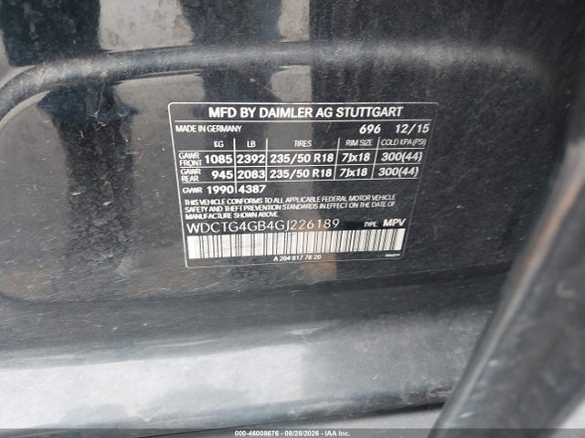 46008676 :رقم المزاد ، WDCTG4GB4GJ226189 vin ، 2016 Mercedes-benz Gla 250 4matic مزاد بيع