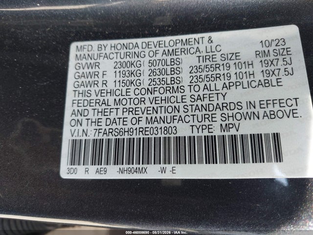 Aukcja sprzedaży 2024 Honda Cr-v Hybrid Sport Touring, vin: 7FARS6H91RE031803, numer aukcji: 46008690