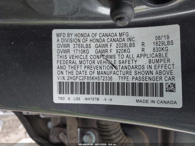 Продажа на аукционе авто 2019 Honda Civic Sport, vin: 2HGFC2F85KH572336, номер лота: 46008740