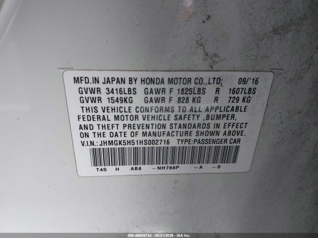 JHMGK5H51HS002716 Honda FIT LX