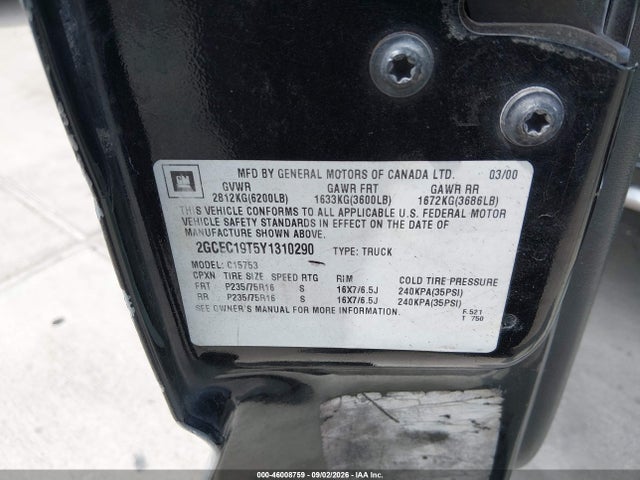 Продажа на аукционе авто 2000 Chevrolet Silverado 1500 Ls, vin: 2GCEC19T5Y1310290, номер лота: 46008759
