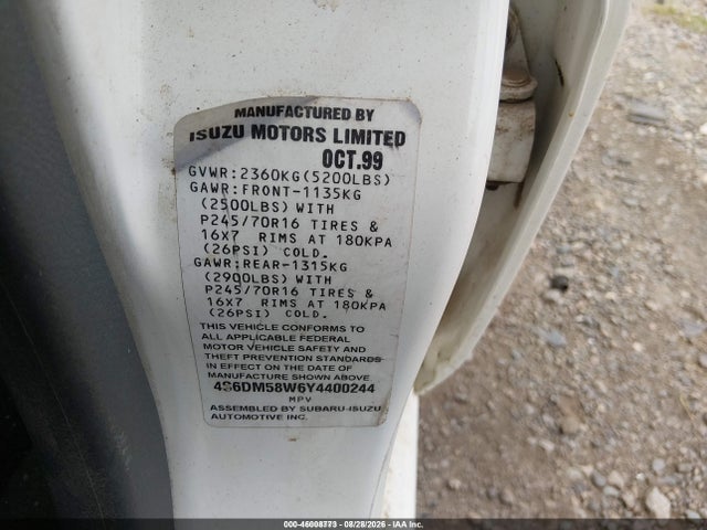 Продажа на аукционе авто 2000 Honda Passport Ex/lx, vin: 4S6DM58W6Y4400244, номер лота: 46008773