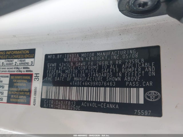 Продаж на аукціоні авто 2009 Toyota Camry Le, vin: 4T4BE46K99R076463, номер лоту: 46008802