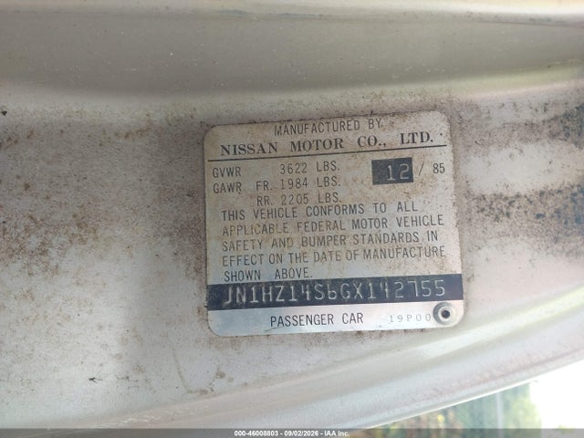 Продаж на аукціоні авто 1986 Nissan 300zx, vin: JN1HZ14S6GX142755, номер лоту: 46008803