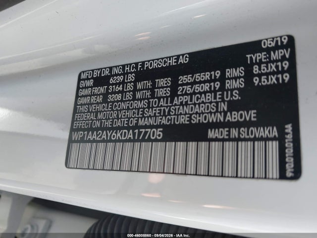 Продажа на аукционе авто 2019 Porsche Cayenne, vin: WP1AA2AY6KDA17705, номер лота: 46008860