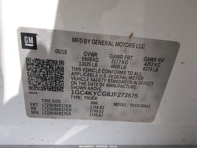 Продаж на аукціоні авто 2018 Chevrolet Silverado 3500hd Wt, vin: 1GC4KYCG8JF273575, номер лоту: 46008878