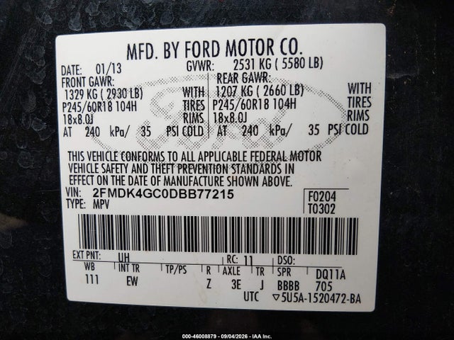 Продаж на аукціоні авто 2013 Ford Edge Se, vin: 2FMDK4GC0DBB77215, номер лоту: 46008879