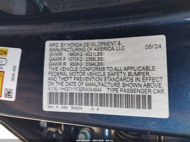 1HGCY1F32RA064644 Honda ACCORD EX