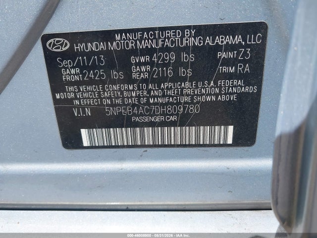 Продажа на аукционе авто 2013 Hyundai Sonata Gls, vin: 5NPEB4AC7DH809780, номер лота: 46008900