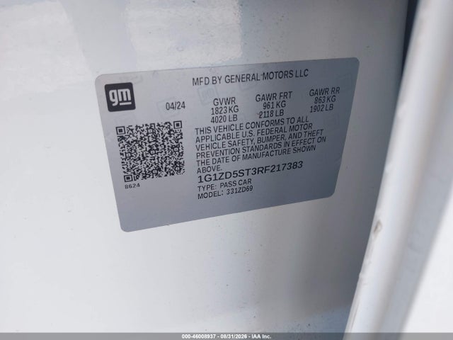 Aukcja sprzedaży 2024 Chevrolet Malibu Fwd 1lt, vin: 1G1ZD5ST3RF217383, numer aukcji: 46008937