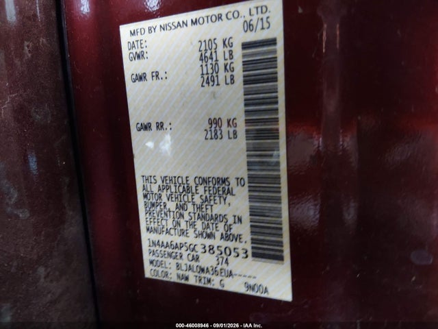 1N4AA6AP5GC385053 Nissan Maxima 3.5 Platinum/3.5 S/3.5 Sl/3.5 Sr/3.5 Sv