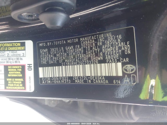 Продажа на аукционе авто 2016 Toyota Corolla S Plus, vin: 2T1BURHE2GC703326, номер лота: 46008959