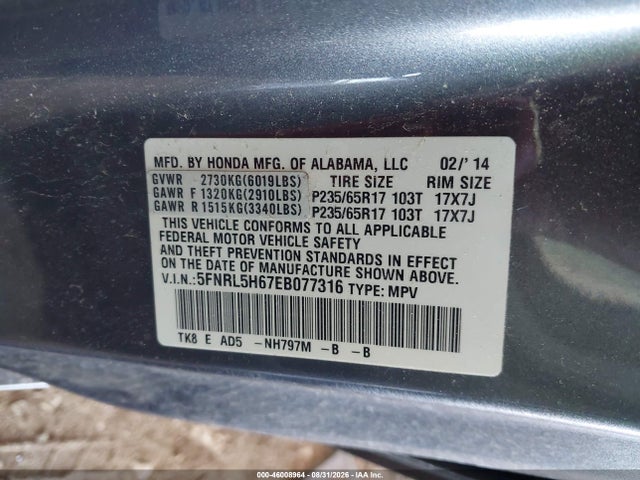 Honda Odyssey Ex-l 2014 5FNRL5H67EB077316 Image 9