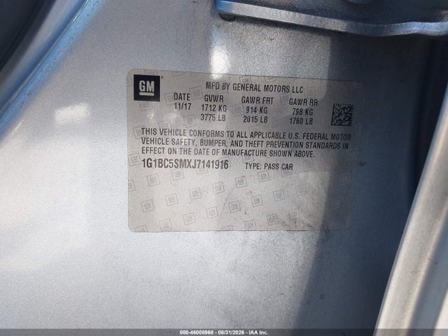 Продаж на аукціоні авто 2018 Chevrolet Cruze Ls Auto, vin: 1G1BC5SMXJ7141916, номер лоту: 46008968