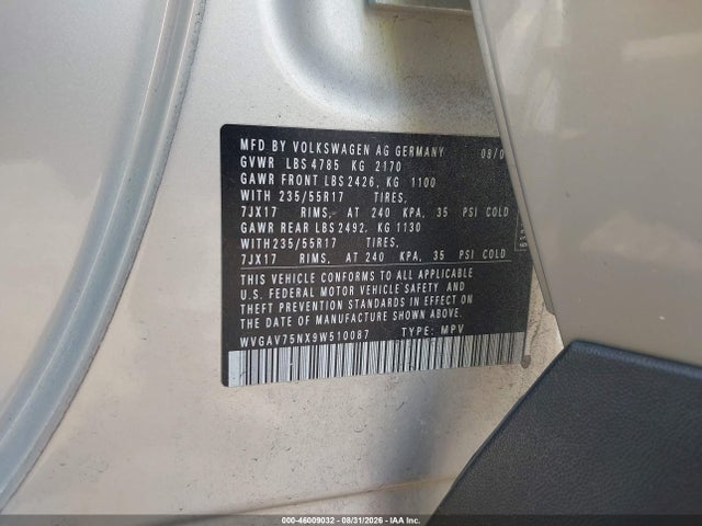 Aukcja sprzedaży 2009 Volkswagen Tiguan S/se/sel, vin: WVGAV75NX9W510087, numer aukcji: 46009032