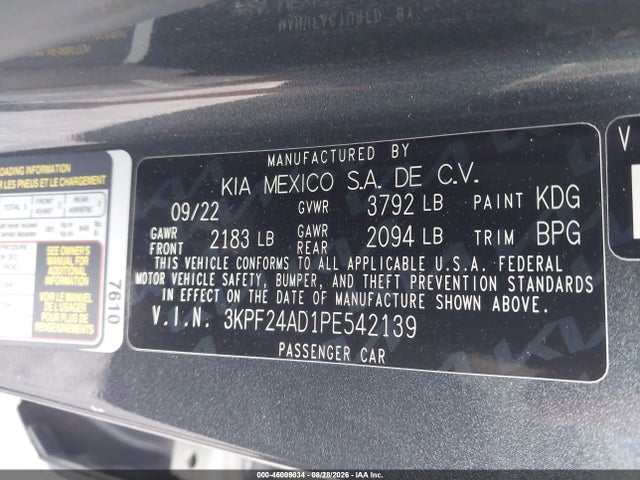Aukcja sprzedaży 2023 Kia Forte Lxs, vin: 3KPF24AD1PE542139, numer aukcji: 46009034