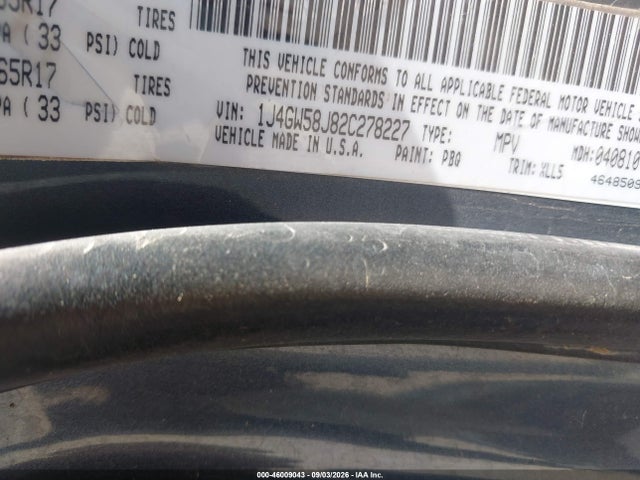 2002 Jeep Grand Cherokee Limited მანქანა იყიდება აუქციონზე, vin: 1J4GW58J82C278227, აუქციონის ნომერი: 46009043