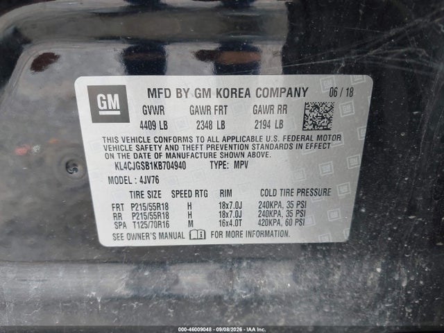 Aukcja sprzedaży 2019 Buick Encore Awd Essence, vin: KL4CJGSB1KB704940, numer aukcji: 46009048