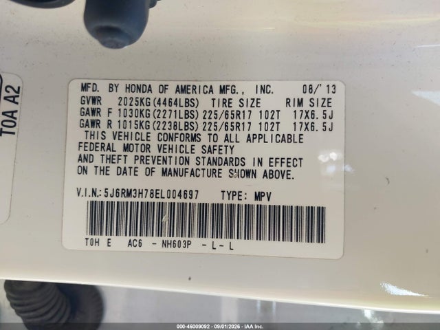 Honda Cr-v Ex-l 2014 5J6RM3H78EL004697 Image 9