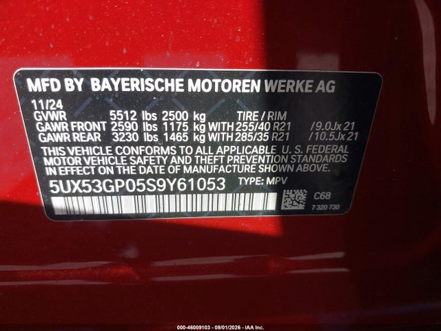 Aukcja sprzedaży 2025 Bmw X3 30 Xdrive, vin: 5UX53GP05S9Y61053, numer aukcji: 46009103