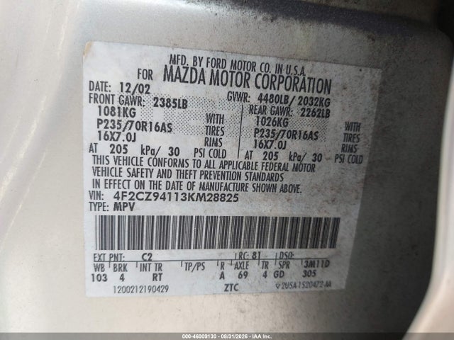 Продажа на аукционе авто 2003 Mazda Tribute Lx V6, vin: 4F2CZ94113KM28825, номер лота: 46009130